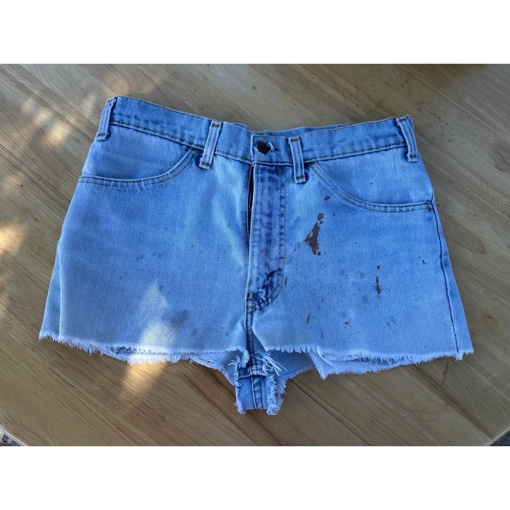 Vintage Levi's 505 Denim Jean Shorts Frayed‎ Hem Blue Distressed Stained